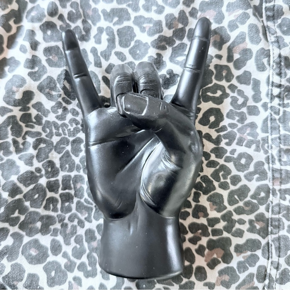 7.7" Black Resin Rock On Hand Statue - Dorm Room Perfect